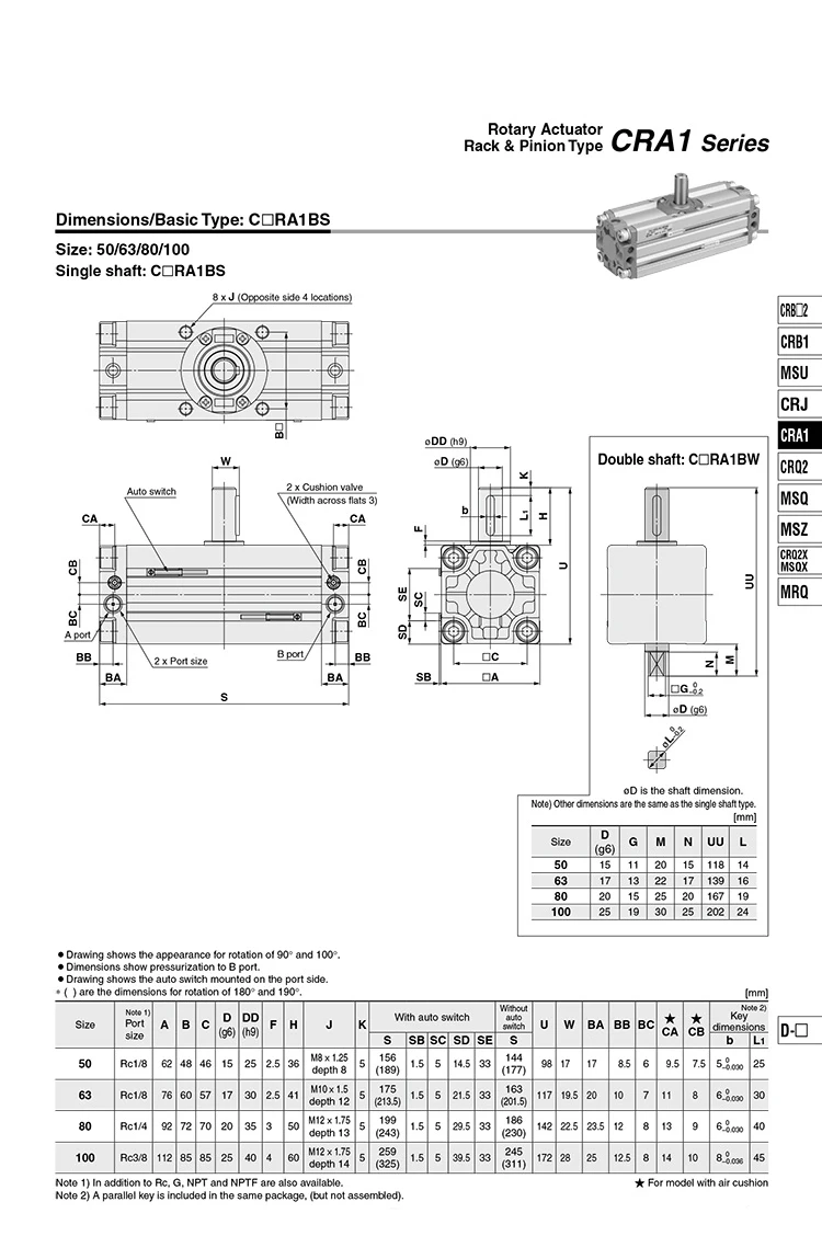 Rotierender Pneumatischer Schwenkzylinder CDRA1BS30-90/CRA1BS50*180C/ 63/80/100-90-180C CDRA1BS32-180 CDRA1BS63-180C – Detail 8