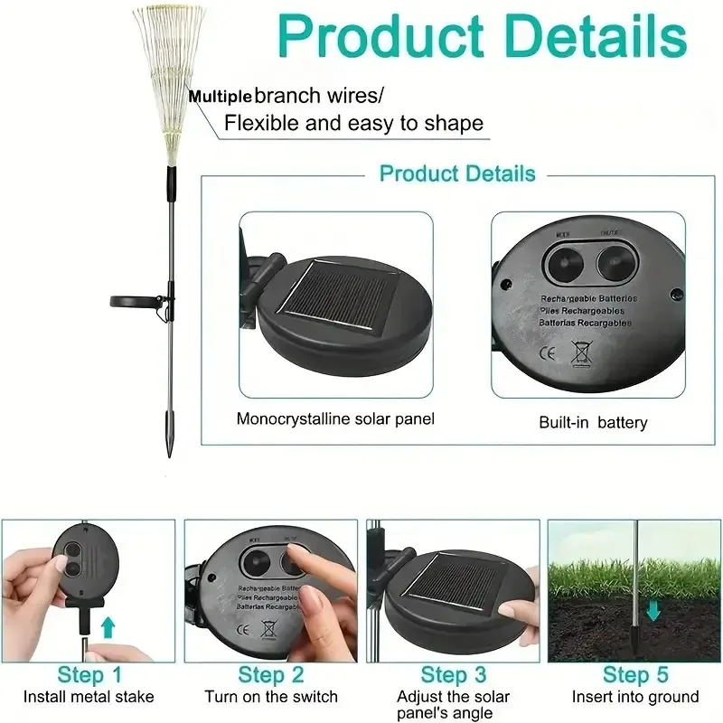 200 LED 태양열 불꽃놀이 램프, 나무 방수 야외 전구, 잔디 파티오 정원용 LED 불꽃놀이 조명, DIY 장식
