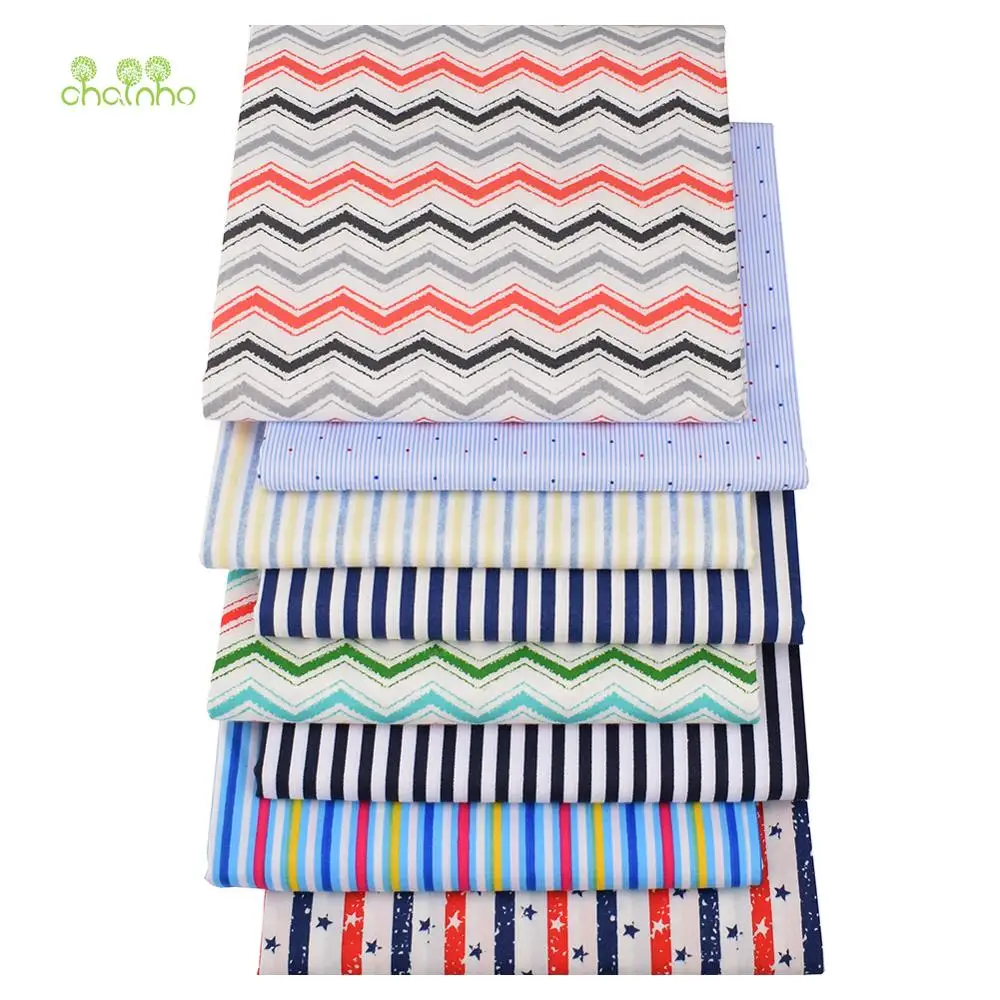 Chainho,Printed Twill Weave Cotton Fabric,Patchwork Cloth,DIY Sewing Quilting Material,Multicolor Stripes,3 Specification,CC129