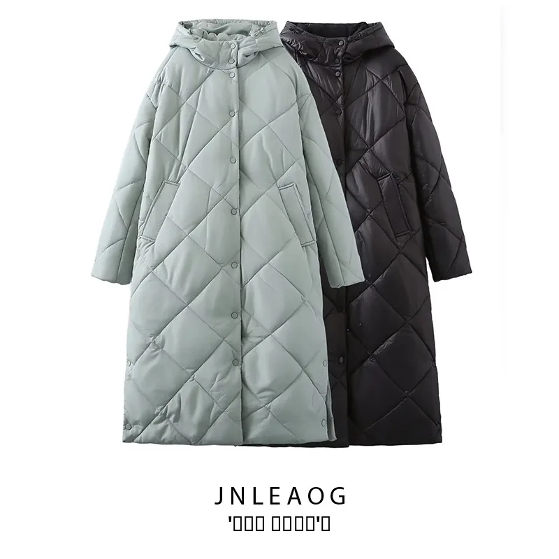 

JNLEAOG, осеннее новое модное длинное хлопковое длинное женское уличное длинное пальто прямого кроя с капюшоном на молнии, однотонное универсальное длинное пальто