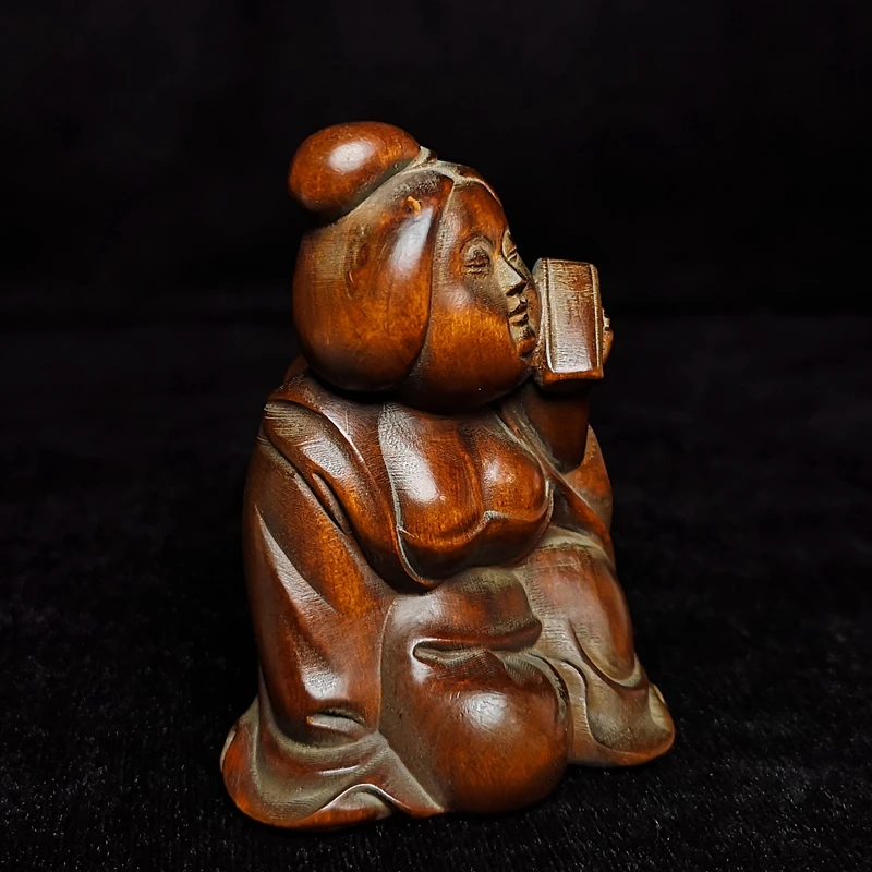 YIZHU CULTUER ART Size 2.8 Inch Old Japanese Boxwood Hand carved Woman Person Figurine Statue Decoration Netsuke Collection