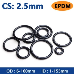 Thickness CS 2.5mm EPDM Rubber O Ring OD 6-160mm Acid Alkali Water and Friction Resistance O-Ring Seal Gasket Black