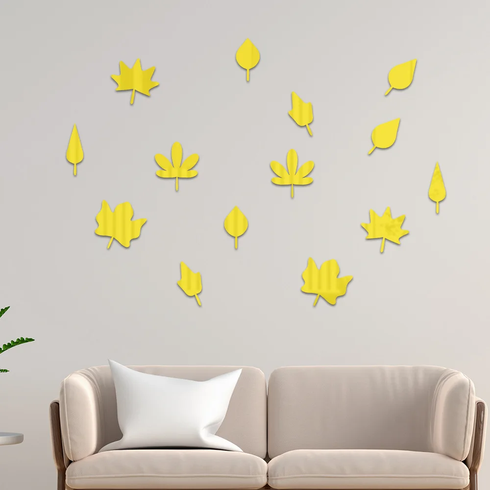 Leaf acrylic mirror wall paste deciduous living room aisle bedroom sofa TV background wall self-adhesive bathroom decoration