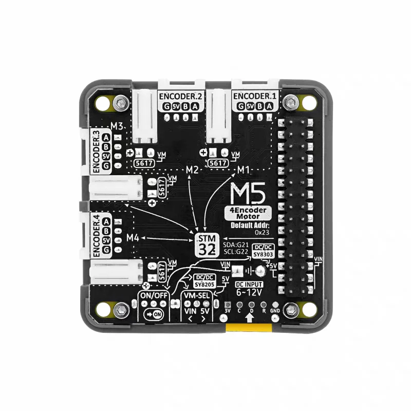 Official M5Stack 4 Encoder Motor 4-Channel Motor Driver Module with Power Current Monitoring