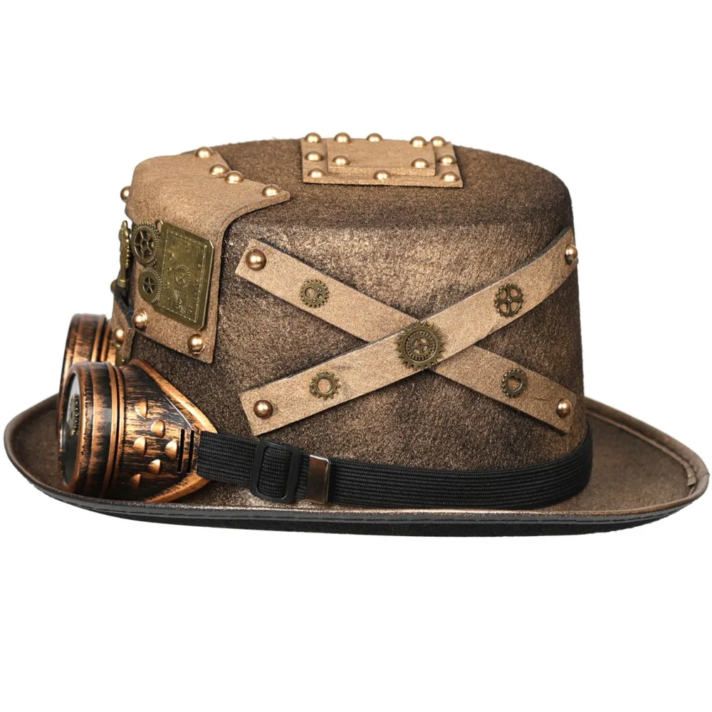 Steampunk Goggles & Vials Top Hat - Gothic Pirate Cowboy Costume Accessory for Holiday Party and Stage Performance