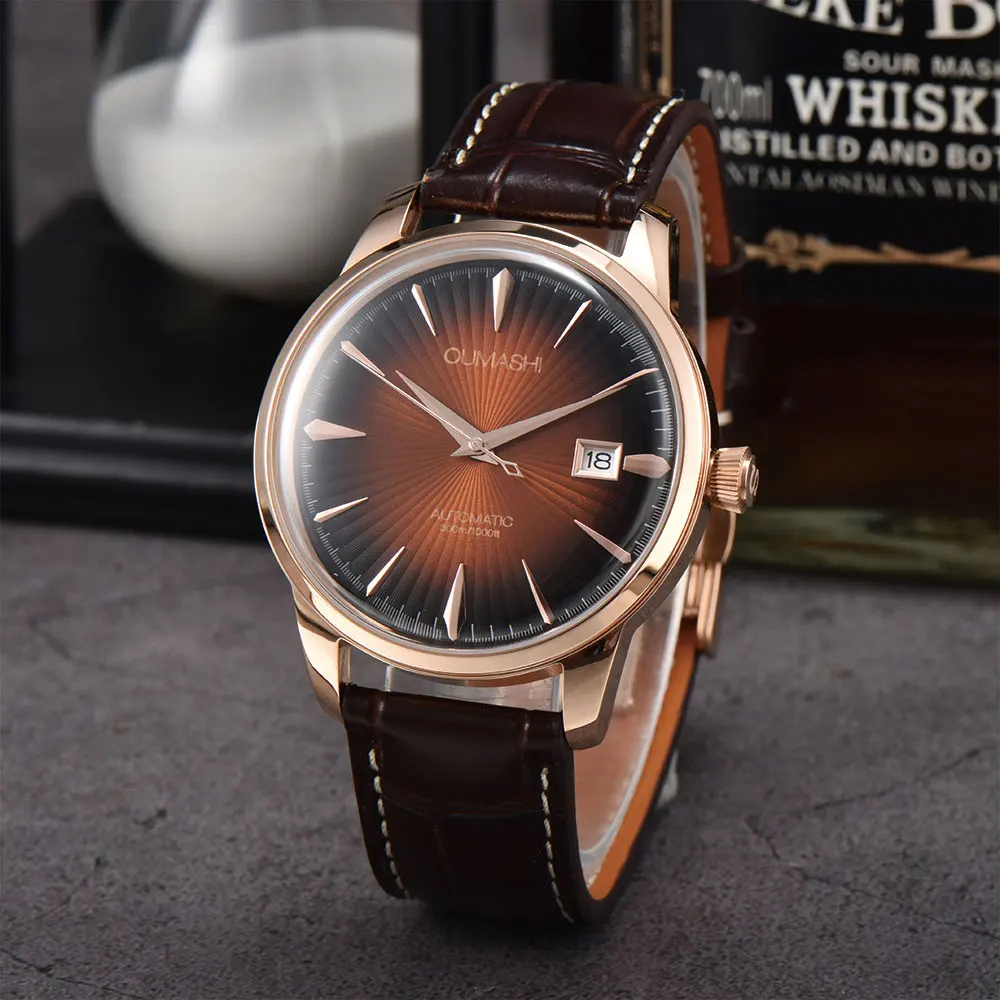 Relógio masculino personalizado de 40mm, relógio mecânico automático com cúpula de vidro mineral, relógio à prova d'água para homens de negócios