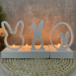 Cute Bunny Insert for Tea Light Holder Silicone Mold Easter Egg with Bunny Candle Holder Casting Molds Hollow Heart Rabbit Molds
