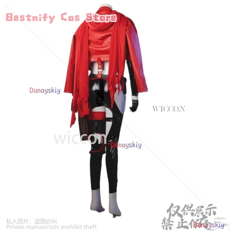 코스프레 애니메이션 게임 니케 코스프레 빨간모자 의상 섹시 PU 재킷 브라 팬츠 수트 가발 여성용 할로윈 코스프레
