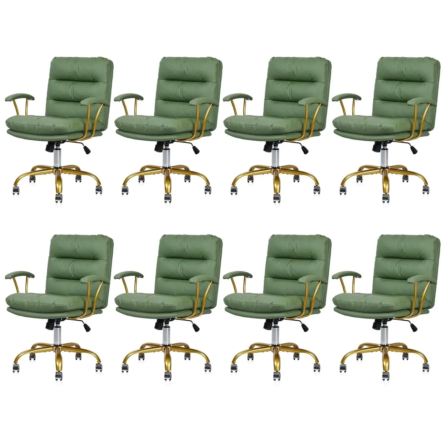

Ergonomic Desk Chair With Wheels Arms Swivel Faux Leather Gold Base Adjustable Height Office Home Bedroom Set 8 Green Customized