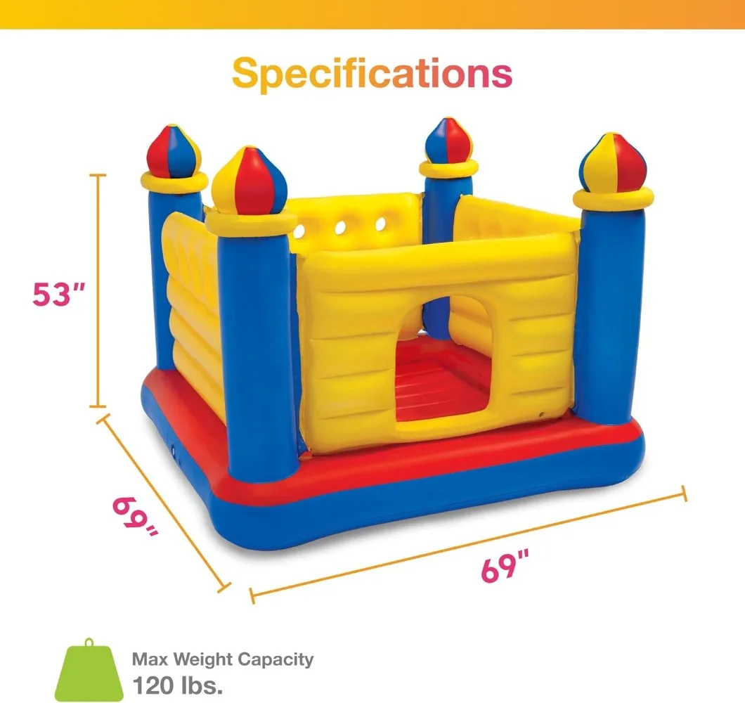 Inflatable Castle Bounce House, Kids Indoor Outdoor Play Center with Crawl-Thru Door for Ages 3 to 6 Years, Multicolor