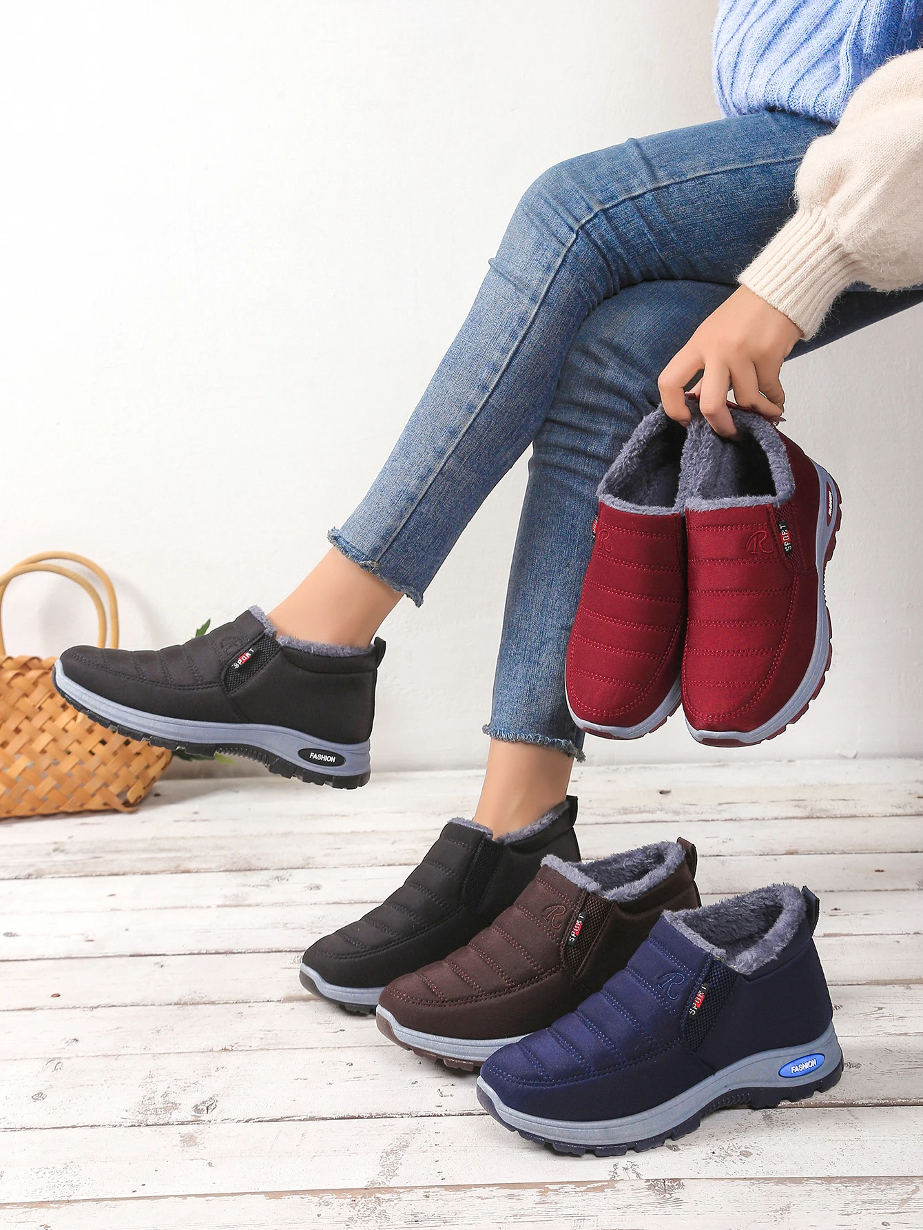Paar-Schuhe, Freizeitschuhe für Damen und Herren, warm, mit Fleece gefüttert, verstärkt, rutschfest, leichte Schneestiefel mit kostenlosem Versand. – Detail 1