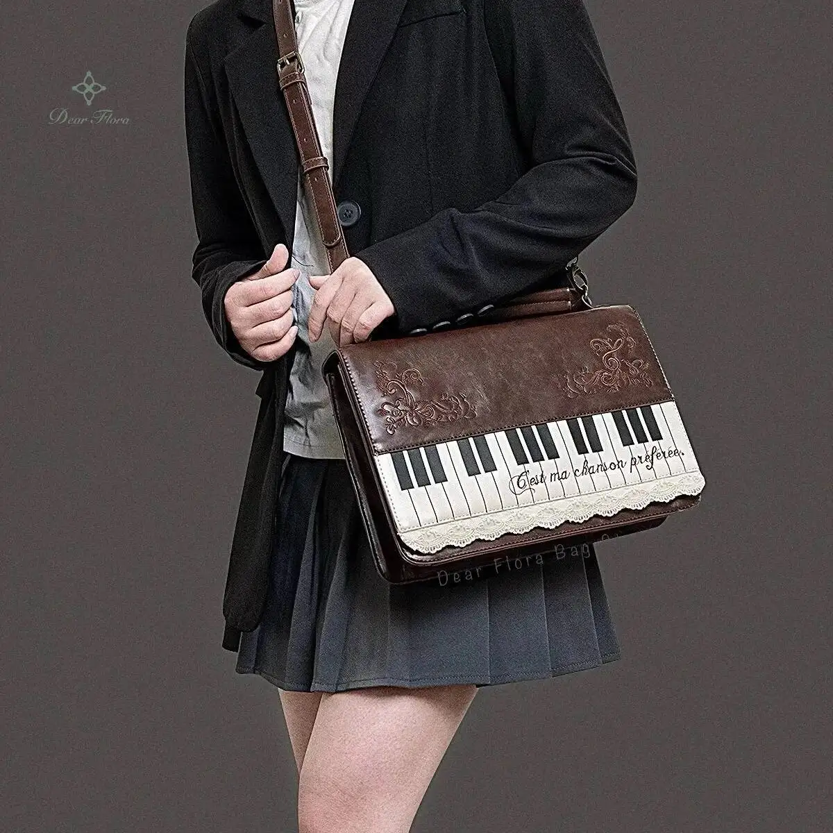 New Vintage Piano Shoulder Bag Womens Brown Crossbody Bag Y2k Girls Transparent Ita Bag Personalized Backpack Aesthetic Handbags