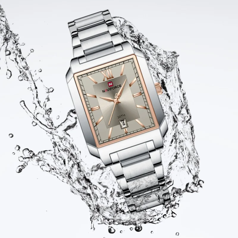 NAVIFOECR Modische, lässige Damenuhr, Edelstahlarmband, leuchtende Zeiger, Datumsanzeige, 3 ATM wasserdicht, Jubiläumsgeschenkuhr
