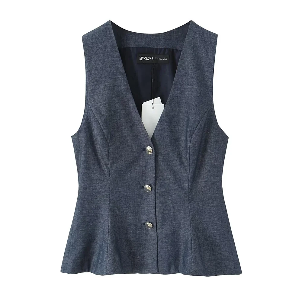 UNIZERA 2025 new women's clothing design with European and American style elegant linen puffy vest&shorts set