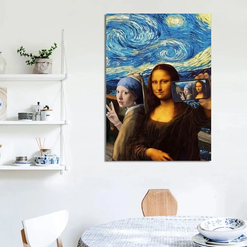 Leonardo Da Vinci Artwork Salvator Mundi Mona Lisa Canvas Painting Poster Print Wall Art for Living Room Home Decor
