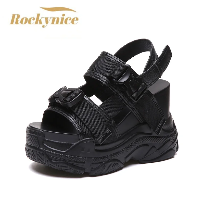 New Arrival 2022 Summer Platform Sandals Women 11.5CM Wedges Thick Bottom Casual Shoes Comfortable White Buckle Sandals Sneakers