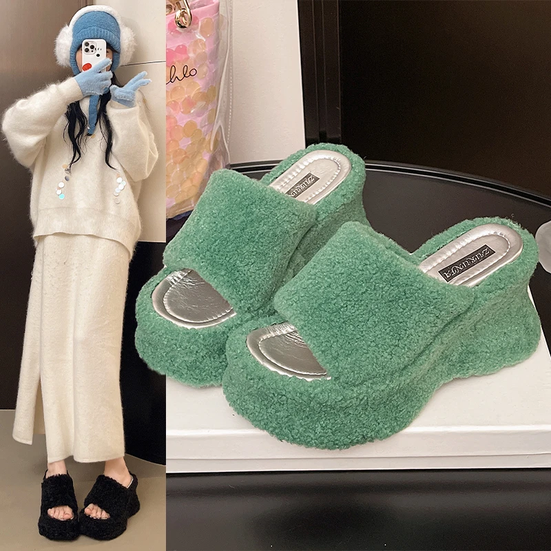 

Autumn Winter Women Slip on Slippers New Casual Anti-slip Home Slippers Women Comfortable Platform Designer Shoes Slides Women