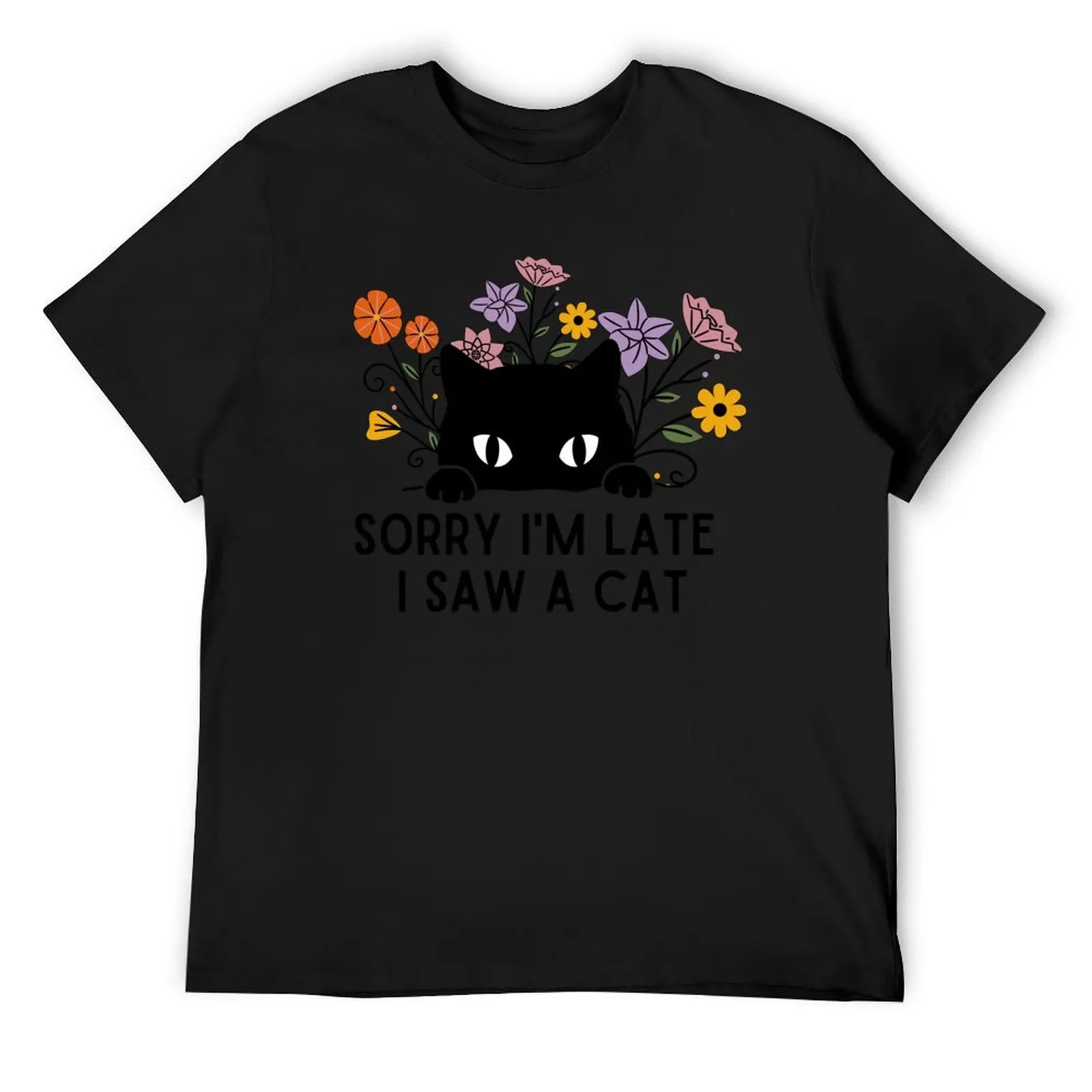 

Cute black cat Meow paw flowers Quote Phrase T-Shirt croswit shirt man designer shirts funny gifts tshirts for men