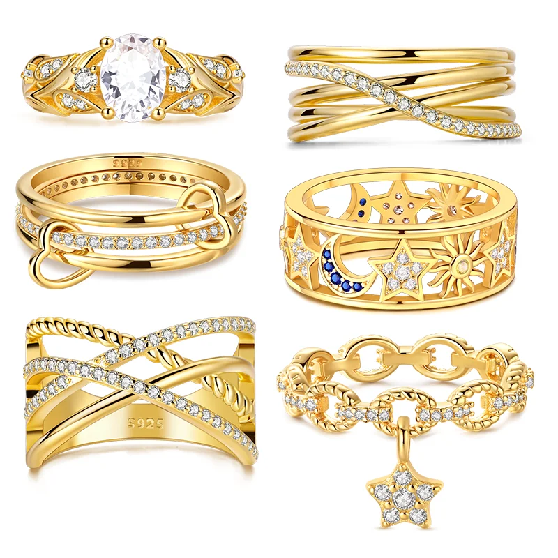 

Original 925 Sterling Silver Golden Ring For Women Girls Jewelry Birthday Anniversary Gifts