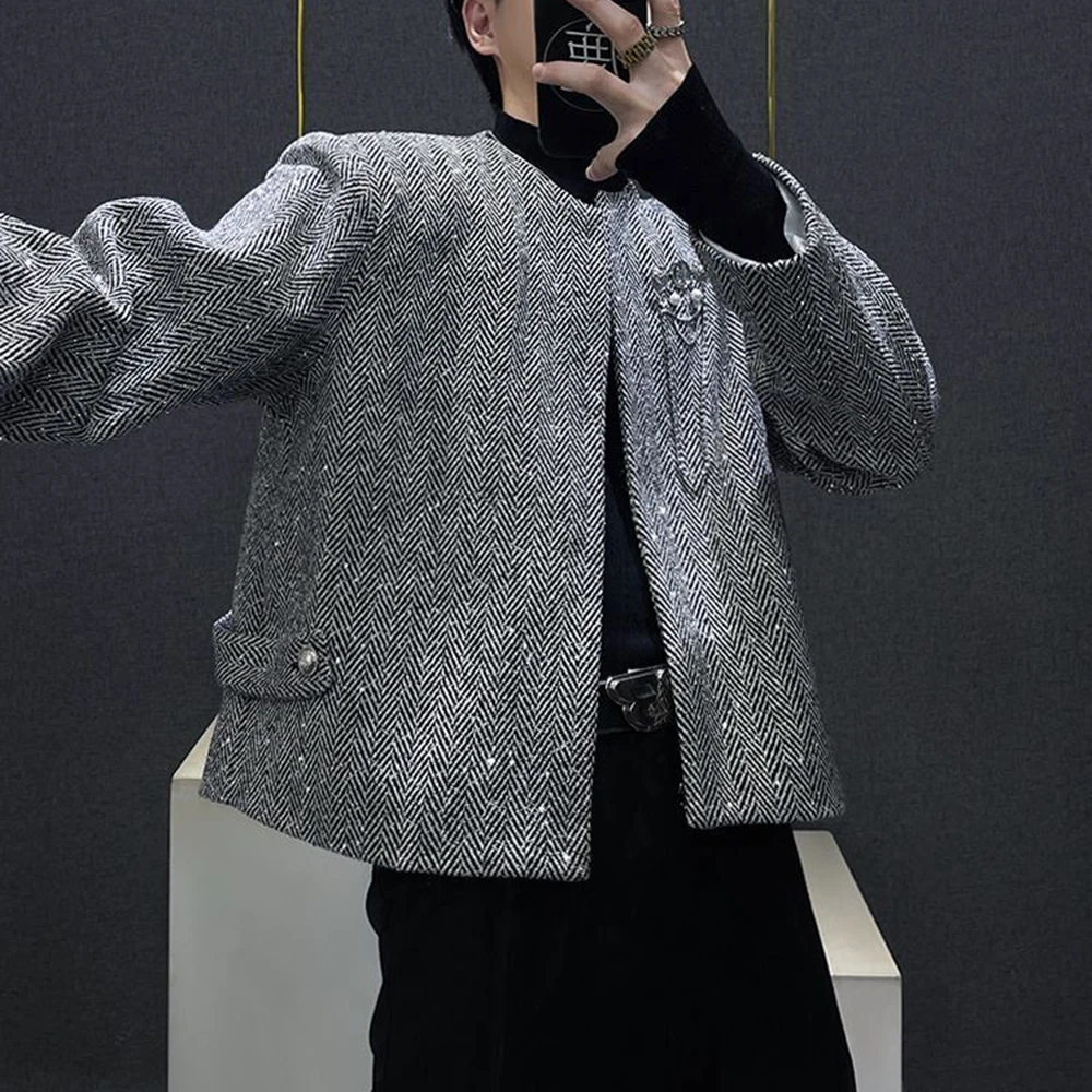 Men'S Fashion Aesthetics - Veste décontractée texturée à chevrons pour