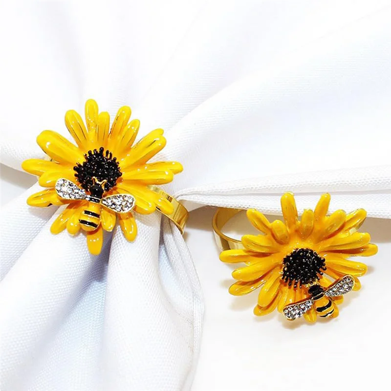 ABWR-6PCS حلقات منديل عباد الشمس حلقات منديل معدنية حامل الخريف حلقات منديل لعشاء الزفاف عيد الميلاد الشكر سهلة Inst