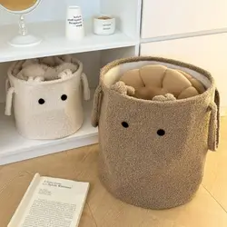Lambs Wool Laundry Basket Toys Snacks Storage Organizer Handheld Dirty Laundry Basket Plush Laundry Basket Sundries Organizer