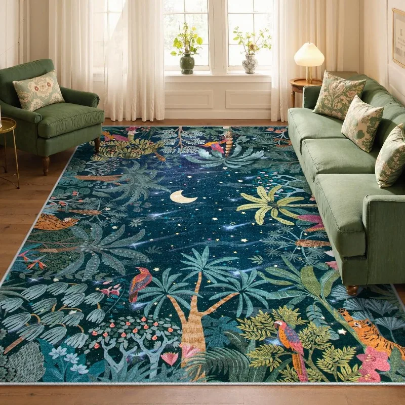 Coconut Tree Plant Print Living Room Carpet Foldable Machine Washable Coffee Table Anti-slip Floor Mat Bedroom Bedside Soft Rug
