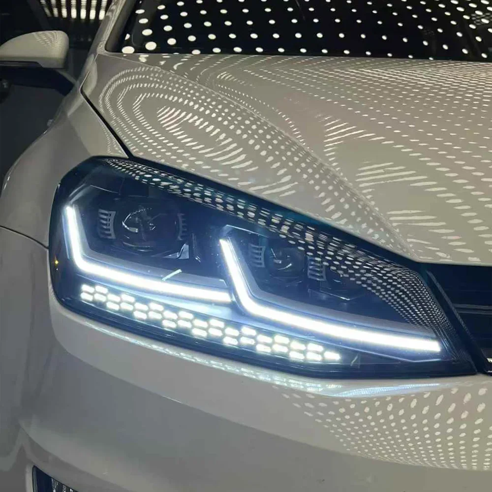 

Для Golf 7 Mk7 2013-2017 автомобильный передний фонарь в сборе, обновленный светодиодный три линзы проектора, автоаксессуары, фара, высокая конфигурация