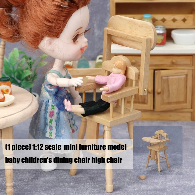 

Hand Carved Miniature Wooden Baby High Chair 1/12 Scale Dollhouses Accessory 15UB