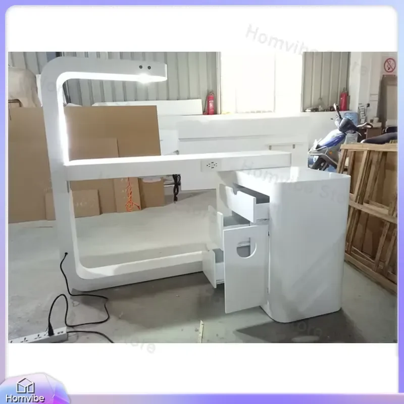 Modern Nail Table with Vacuum Dust Collector LED Lighting Adjustable Height for Nail Salon Spa Workshop Home Use Acrylic
