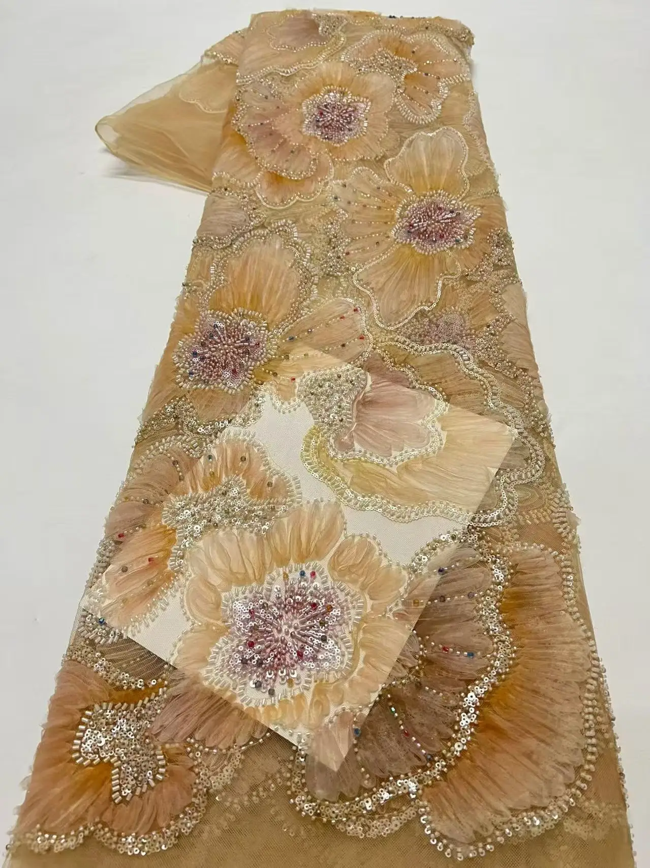 Luxury Evening gown and wedding dress DIY clothing fabrics for sewing Heavy industry plate flower sequin embroidery fabric Sew
