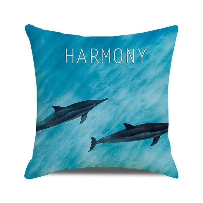 Blue Ocean Style Square Cushion Cover 45x45 cm Beach Coconut Grove Sunset Scenery Print Pillowcase Home Decor Linen Pillow Cover