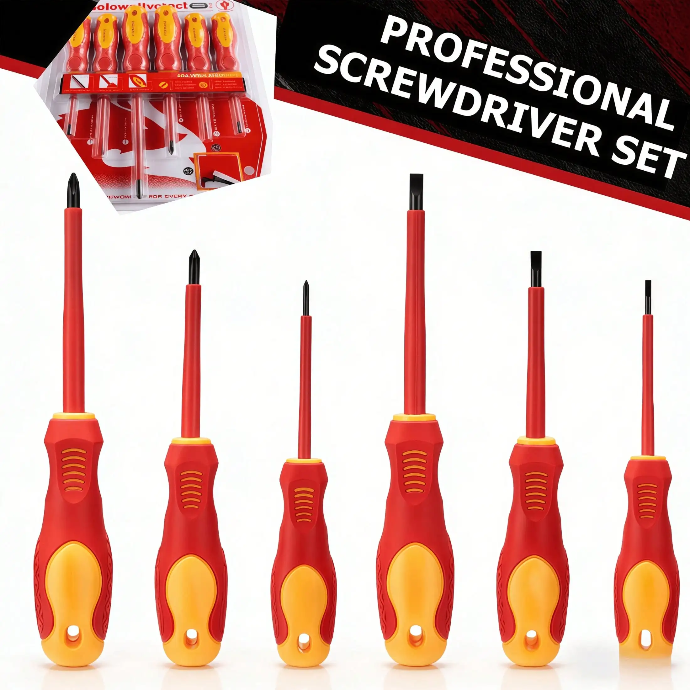 

6-Piece Insulated Screwdriver Set | Magnetic Tip & Slotted Electrician Screwdrivers | Ergonomic Non-Slip Handle For Electrical Repair Home DIY Industrial Work