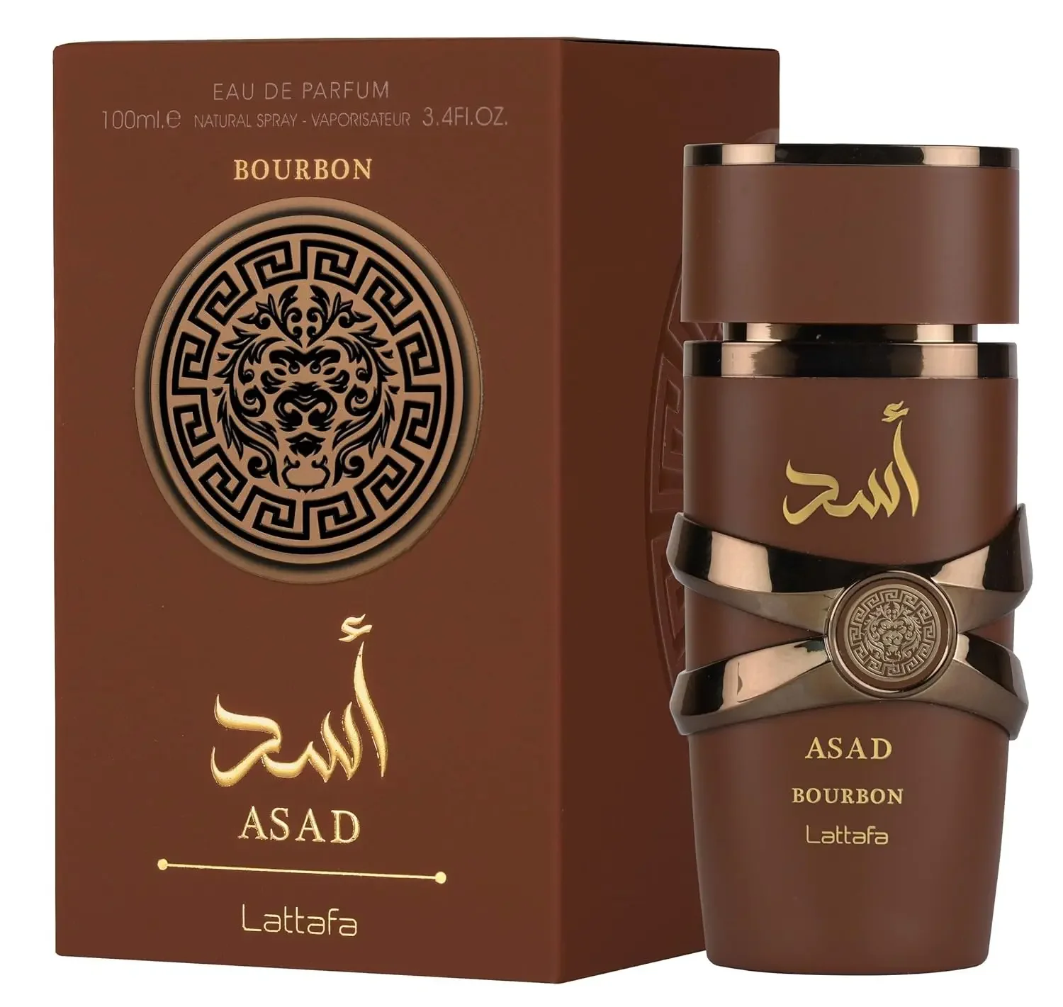 Lattafa Asad Bourbon - Wewangian Unisex yang Kaya, Aroma Vanila Berasap & Aroma Amber dengan Infusi Bourbon, 3.4 oz