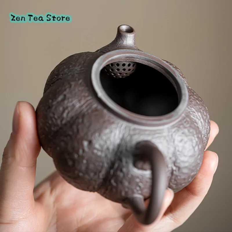 Handmade Rough Pottery Teapot Retro Pumpkin Pot Old Rock Clay Imitation Wood Fired Small Pot Household Ceramic Teapot