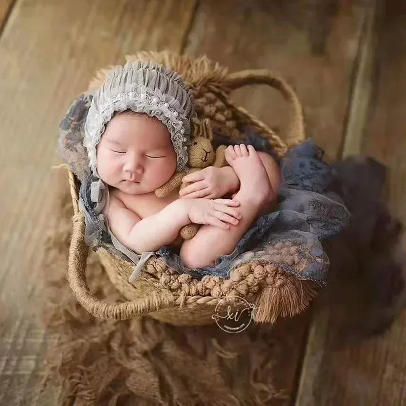 Handled Rattan Basket Single Piece Baby Nest Holder Baby Changing Basin Infant Studio Photo Shooting Daily Practical Supply - view 4