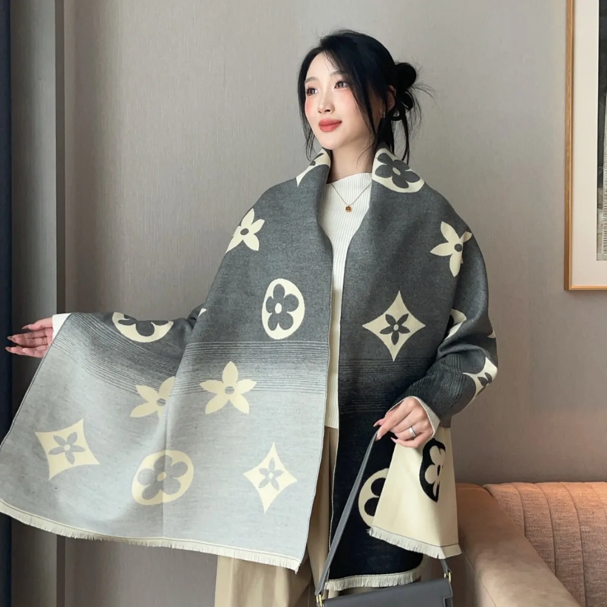 

Новая модная брендовая шаль высокого качества для кондиционирования воздуха с женским кашемировым теплым шарфом