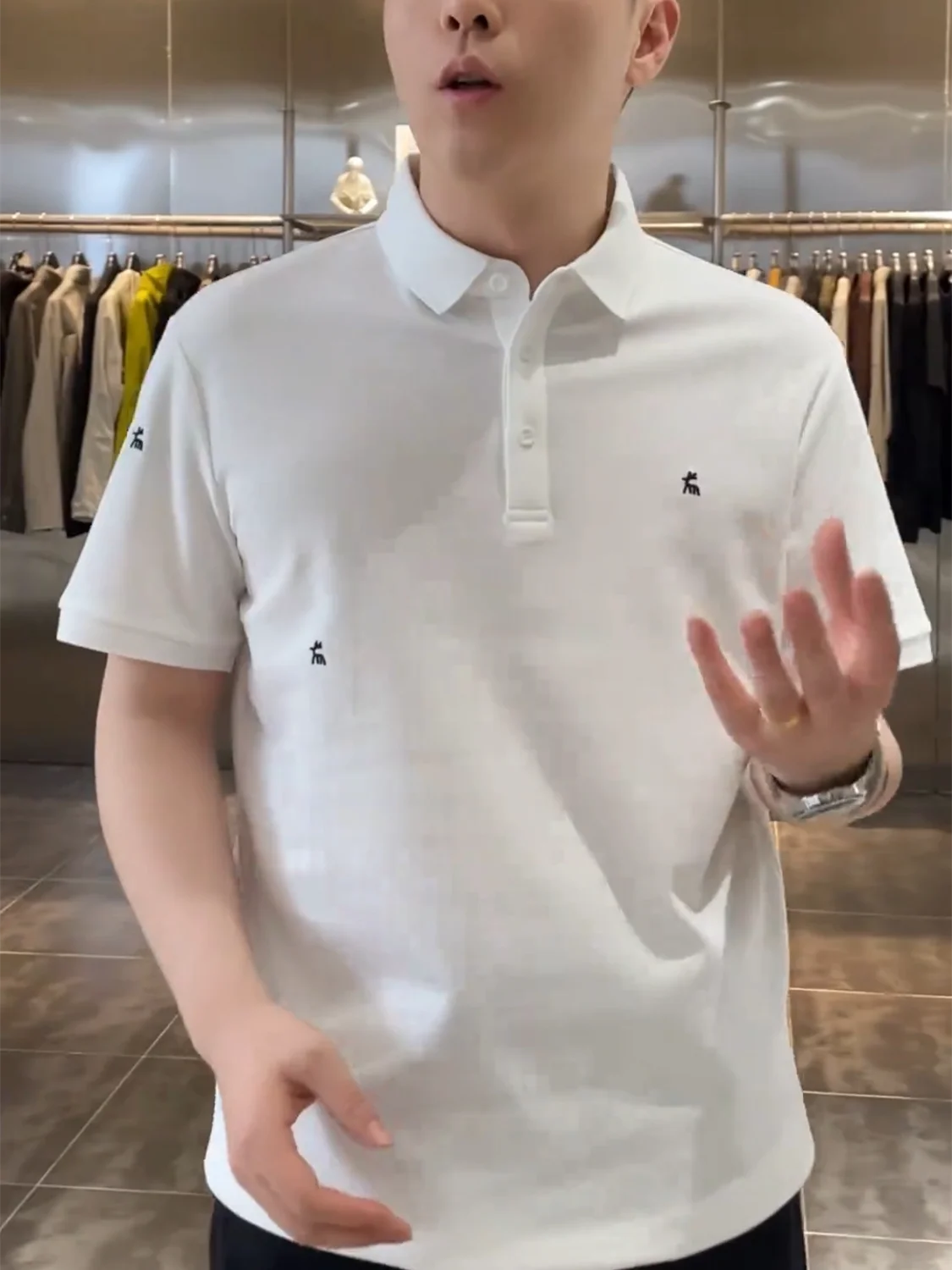 

Summer New Men's Simple Fashion Embroidered Collar Short Sleeve Shirt Casual Versatile T-Shirt Upper Body Breathable Cot...