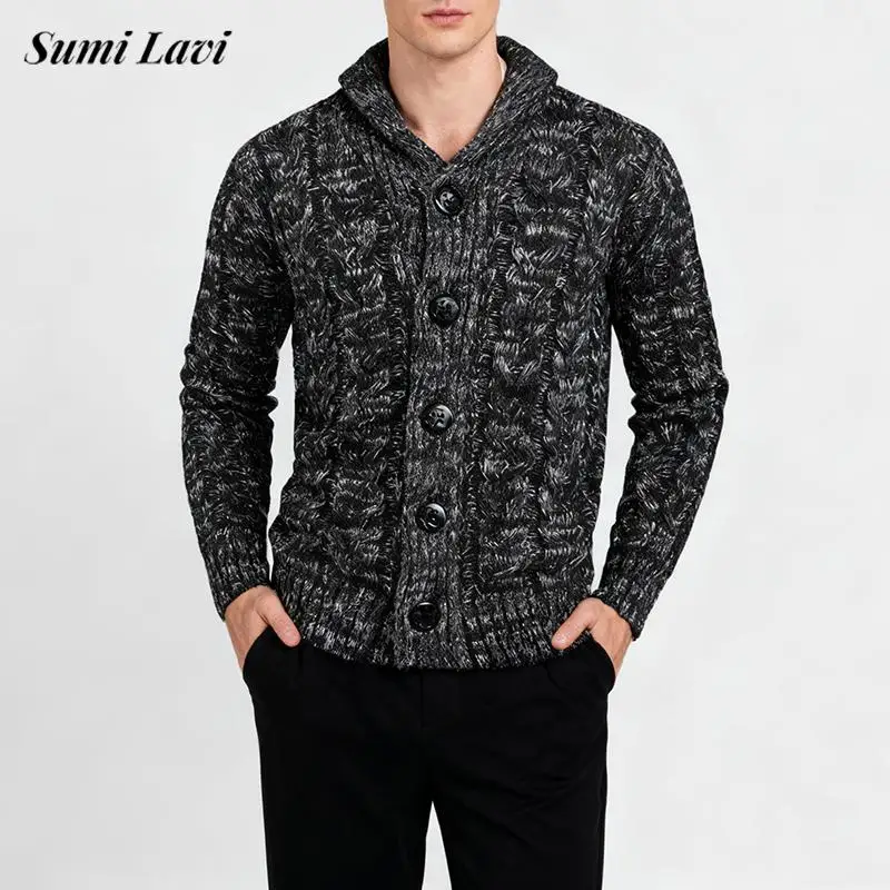 

Daily Casual Men's Knitted Jacket Coat Autumn Winter Warm Thick Knit Sweater Cardigan For Mens Vintage Lapel Buttoned Sweater
