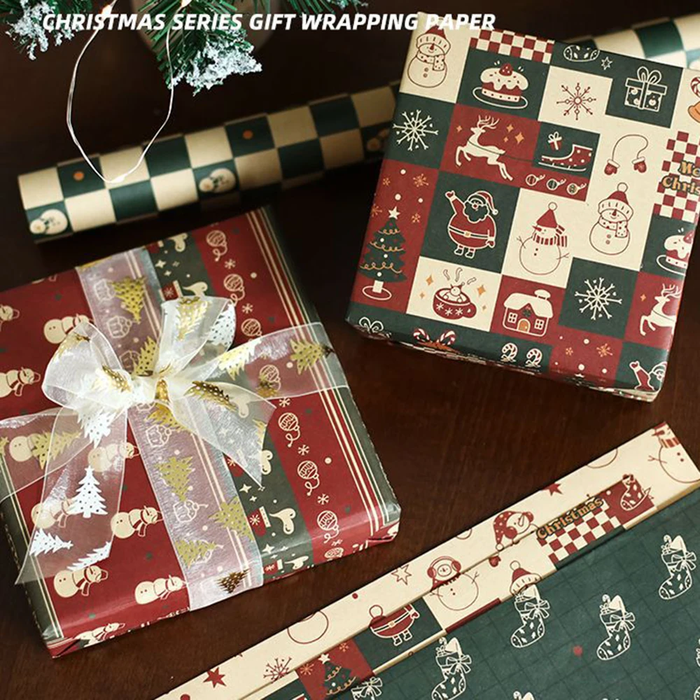 6 أوراق هدية الكريسماس ورق التغليف الأيائل سانتا كلوز ثلج نمط ورقة مطوية شقة 3 تصاميم DIY بها بنفسك ورق الحرف للحزب