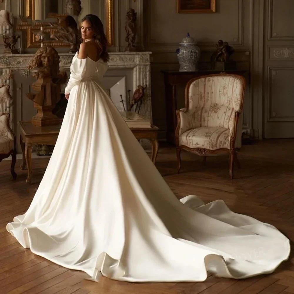 Dostosowana suknia ślubna Sweetheart syrenka 2025 kokarda satynowa suknia panny młodej Plus rozmiar księżniczka Vestido de Noiva szata de Mariée