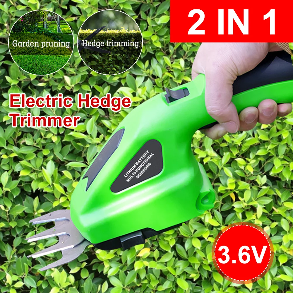 

2 In 1 Electric Hedge Trimmer 3.6V Cordless Hedge Cutter Portable One-handed Grass Trimmer Garden Weeding Shear Pruning Mower