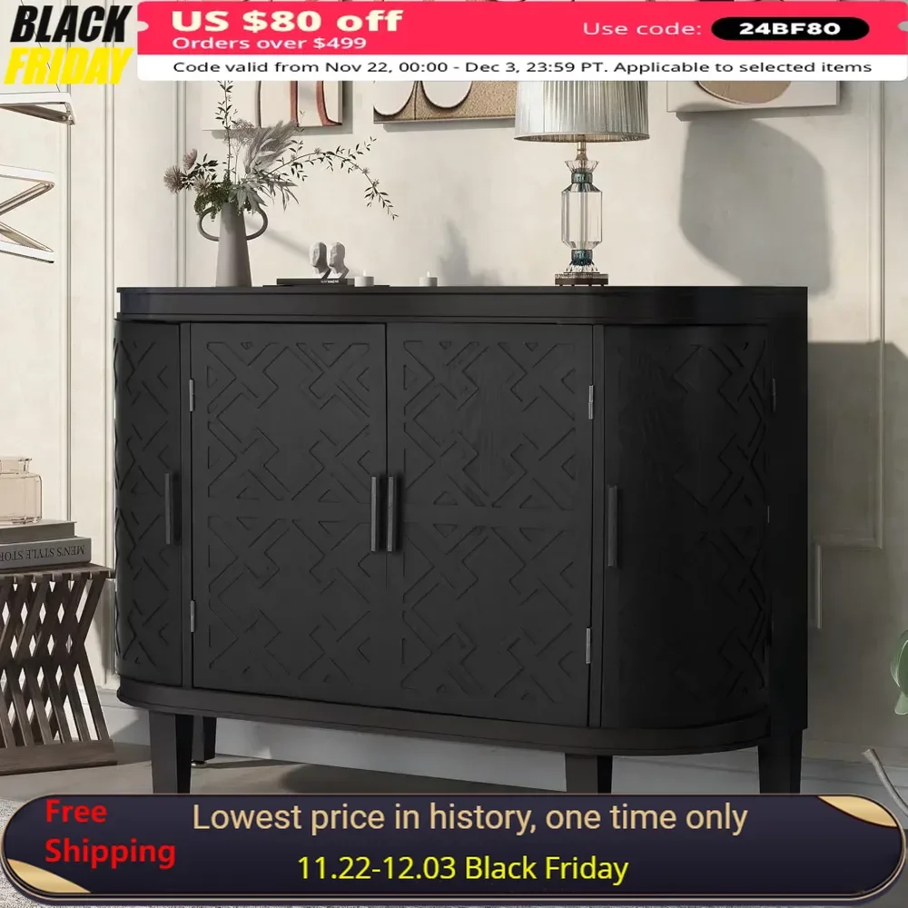 

Wooden Storage Cabinet Sideboard with Antique Pattern Doors, Modern Vintage Multipurpose Accent Table Storage Cabinet Sideboard