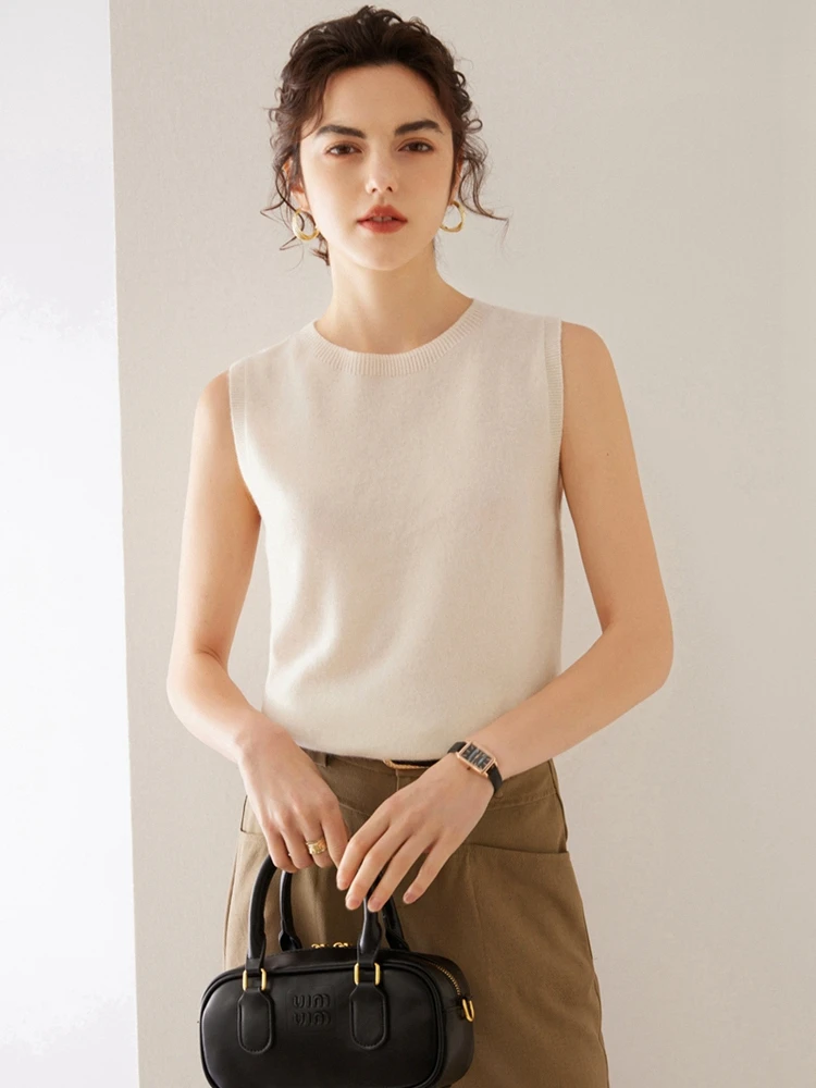 ADDONEE Women Summer Vest 100% Cashmere Sweater O-neck Sleeveless Pullover Soft Comfy Cashmere Knitwear Korean Fashion Tops