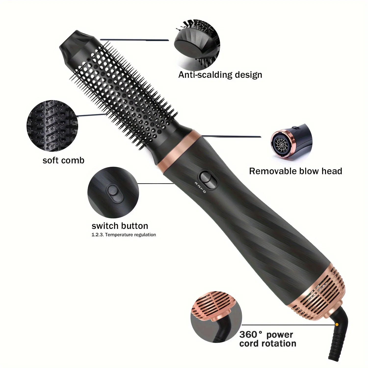 Hair Dryer Brush 5 in 1 Detachable Blow Dryer Ionic Hot Air Styling Comb Ceramic Hair Straightener Thermal Brush Air Curler Wand