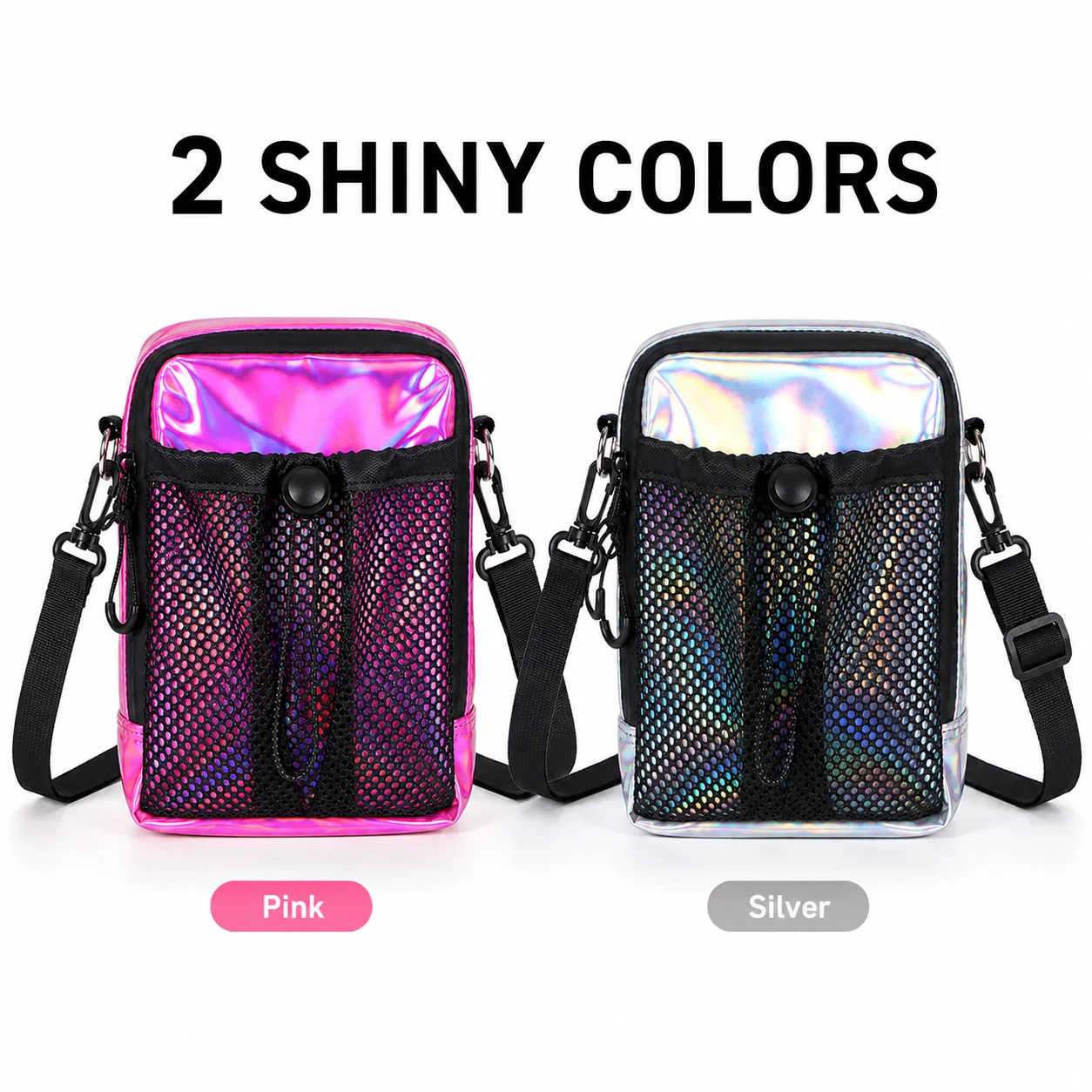 Holographic Crossbody Phone Bag for Women, Mini Cell Phone Purse with Mesh Pocket and Adjustable Shoulder Strap view 2