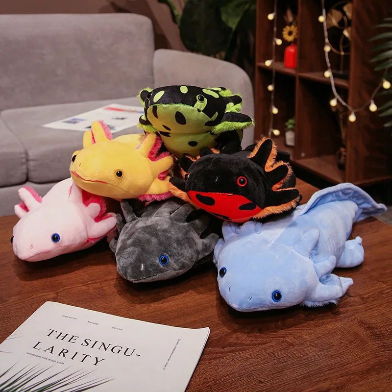 20-80 Cm Kawaii Newt Knuffel Gevuld Leuke Axolotl Salamander Onderwater Fuzzy Vis Sussen Lange Kussen Kussen Kid party Gift