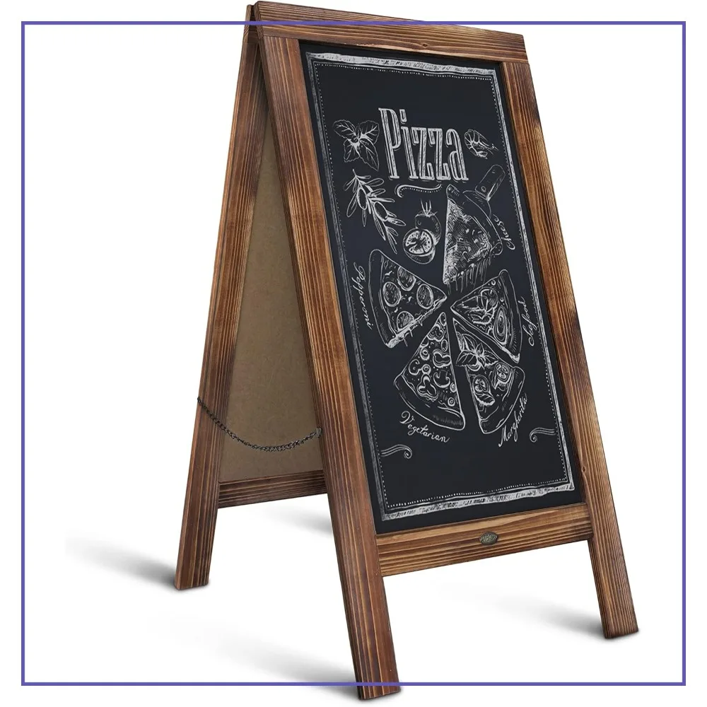 

40x20 Solid Wood A-Frame Chalkboard, Rustic Brown Double-Sided Magnetic Menu Board for Restaurants, Cafés, Weddings