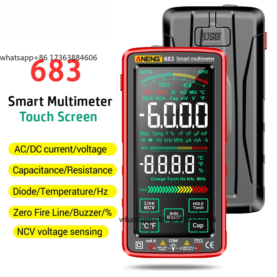 683 High-End Smart Multimeter 6000 Counts Touch Test Rechargeable Multitester AC/DC Voltage & Current Tool Multimetro