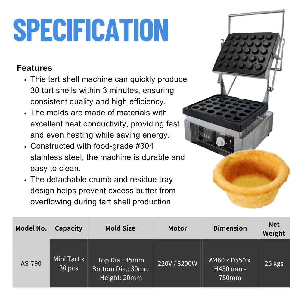 ATLAS STAR New 30pcs Mini Tart Maker Machine Commercial Electric Tartlet Machine 3200W Double-Sided Heating Non-Stick High